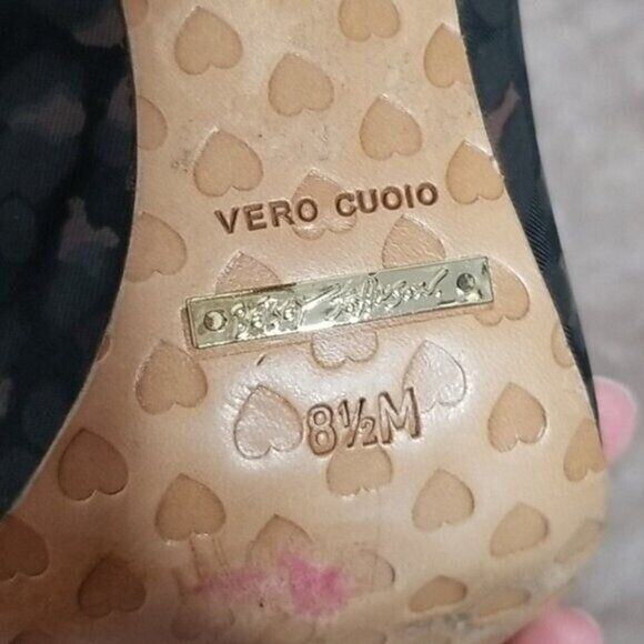 Betsey Johnson Black Brown Gold Leopard Print Peep Toe Stiletto Heel Women's 8.5 - Picture 7 of 9